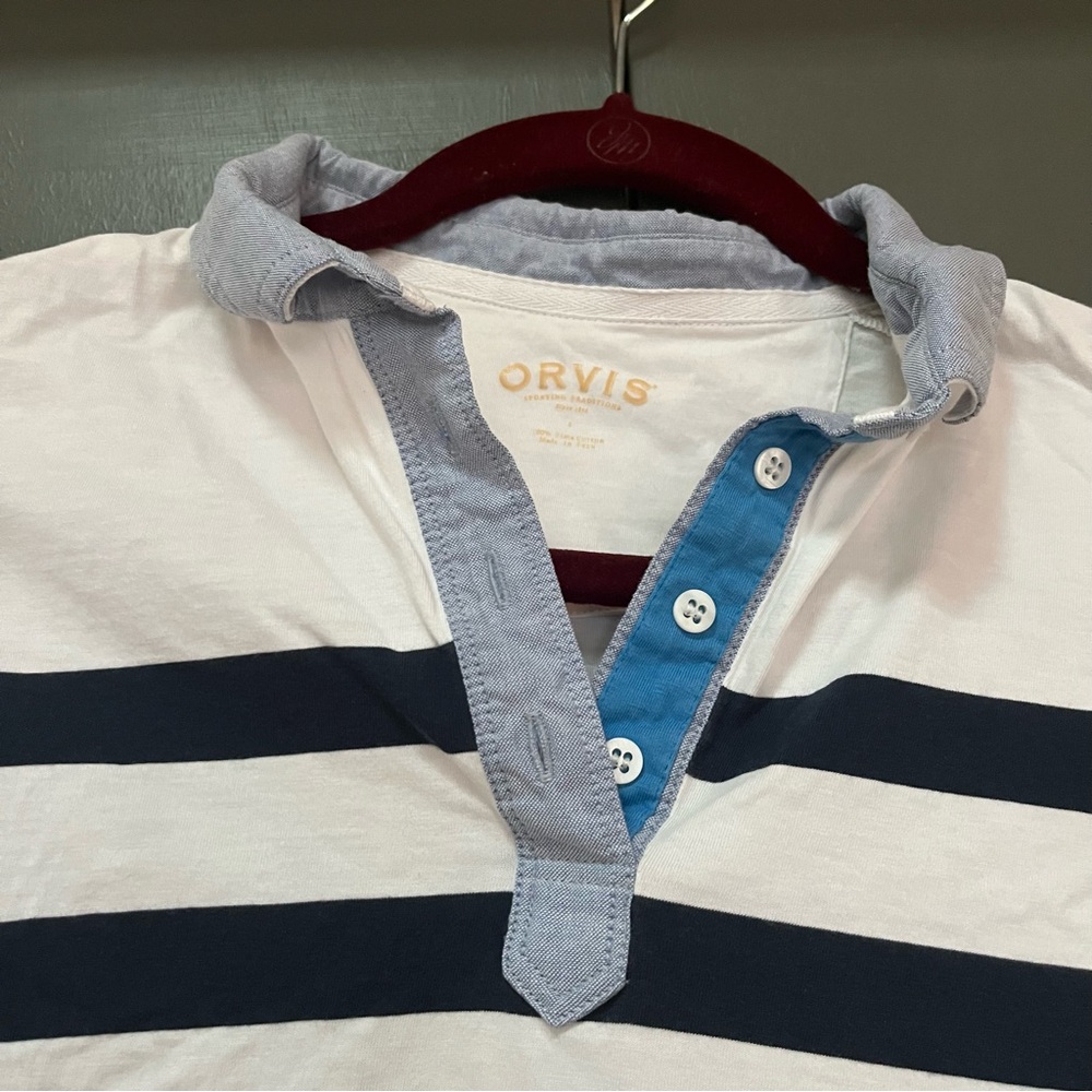 Orvis Women’s Polo Striped Blue Size Small 100% Cotton - Picture 3 of 6